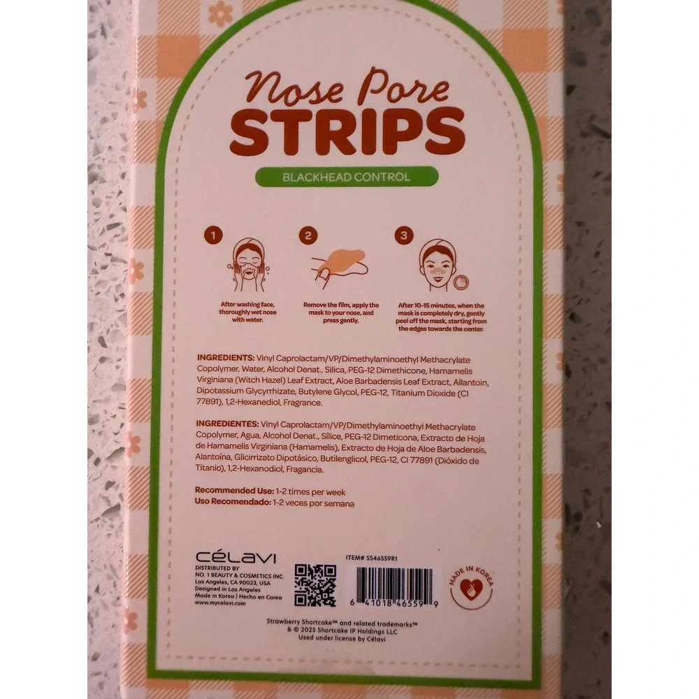 Strawberry Shortcake Celavi Nose Pore Strips 6ct & Makeup Remover Wipes 60ct Set